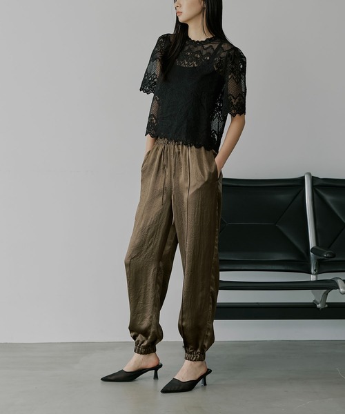WILLFULLY（ウィルフリー）の「satin waist ribbon elastic shirring PT（その他パンツ・レディース・ミント/カーキブラウン/ブラック・FREE）」の6枚目の写真