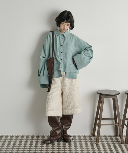 ポケットデザインタックスリーブクロップドシャツ（シャツ/ブラウス