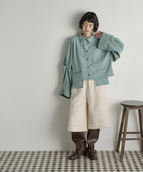 ポケットデザインタックスリーブクロップドシャツ（シャツ/ブラウス