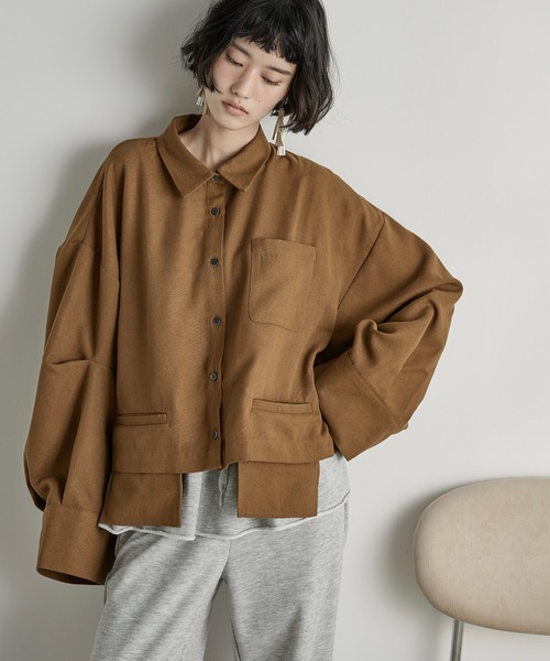 ポケットデザインタックスリーブクロップドシャツ（シャツ/ブラウス