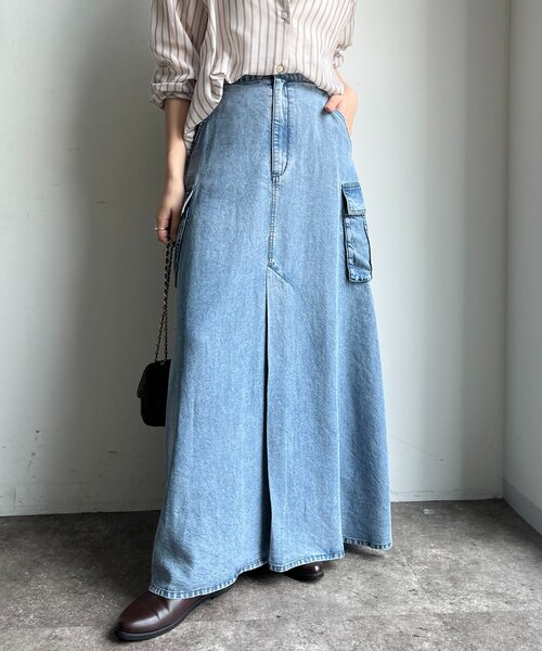 DOUDOU 綿リヨセルピグメント加工カーゴスカート セール】綿リヨセルピグメント加工カーゴスカート（スカート