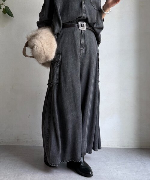 DouDou（ドゥドゥ）の「リヨセルデニムカーゴスカート（スカート・レディース・ブラック/ブルー・TM/FREE）」の4枚目の写真
