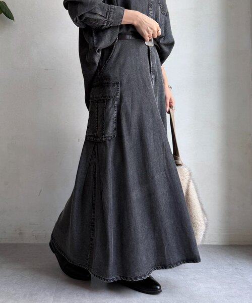 DouDou（ドゥドゥ）の「リヨセルデニムカーゴスカート（スカート・レディース・ブラック/ブルー・TM/FREE）」の3枚目の写真