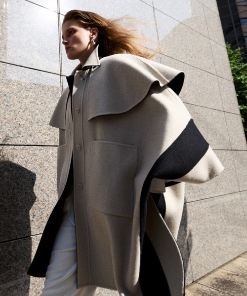 セール】◇Ca混2TONEリバーケープコート（ステンカラーコート