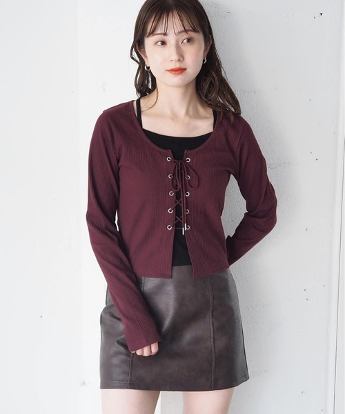 tiptop(ティップトップ)の「レースアップレイヤード長袖プルオーバー(Tシャツ/カットソー・レディース・エンジ/アイボリー/ブラック/ピンク/チャコールグレー・FREE)」の5枚目の写真