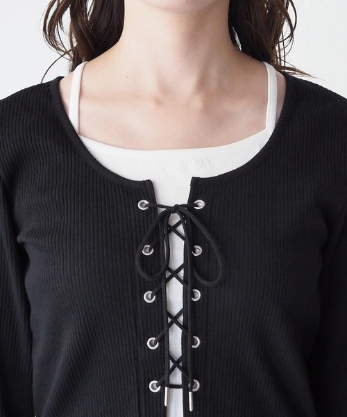 tiptop(ティップトップ)の「レースアップレイヤード長袖プルオーバー(Tシャツ/カットソー・レディース・エンジ/アイボリー/ブラック/ピンク/チャコールグレー・FREE)」の20枚目の写真