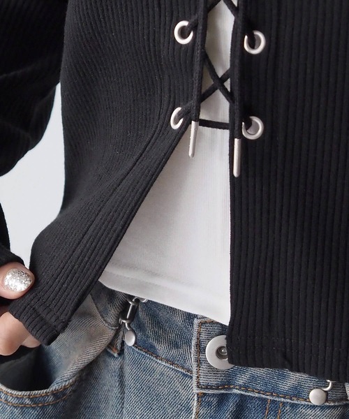 tiptop(ティップトップ)の「レースアップレイヤード長袖プルオーバー(Tシャツ/カットソー・レディース・エンジ/アイボリー/ブラック/ピンク/チャコールグレー・FREE)」の21枚目の写真