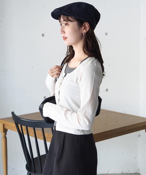 tiptop(ティップトップ)の「レースアップレイヤード長袖プルオーバー(Tシャツ/カットソー・レディース・エンジ/アイボリー/ブラック/ピンク/チャコールグレー・FREE)」の7枚目の写真
