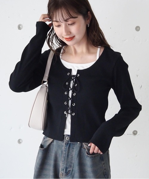 tiptop(ティップトップ)の「レースアップレイヤード長袖プルオーバー(Tシャツ/カットソー・レディース・エンジ/アイボリー/ブラック/ピンク/チャコールグレー・FREE)」の13枚目の写真