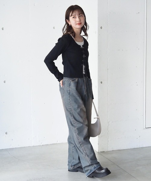tiptop(ティップトップ)の「レースアップレイヤード長袖プルオーバー(Tシャツ/カットソー・レディース・エンジ/アイボリー/ブラック/ピンク/チャコールグレー・FREE)」の16枚目の写真