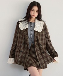 テーラードジャケット（ブラウン/茶色系・チェック柄