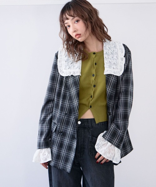 archives(アルシーヴ)の「【SETUP対応】3wayレースカラーチェックテーラードジャケット(テーラードジャケット・レディース・ブラウン/チャコールグレー・MEDIUM)」の1枚目の写真