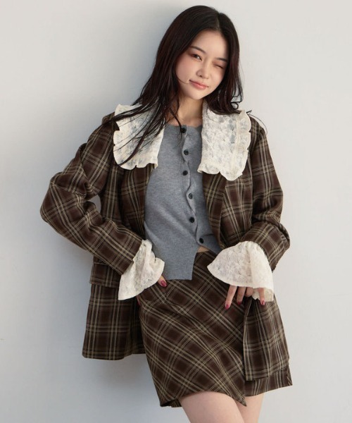 archives(アルシーヴ)の「【SETUP対応】3wayレースカラーチェックテーラードジャケット(テーラードジャケット・レディース・ブラウン/チャコールグレー・MEDIUM)」の20枚目の写真