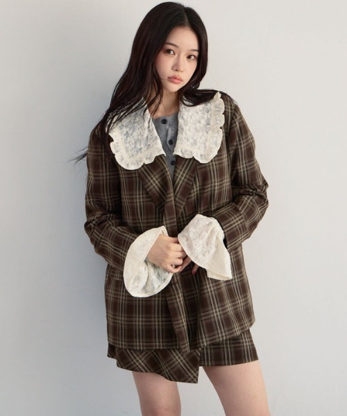 archives(アルシーヴ)の「【SETUP対応】3wayレースカラーチェックテーラードジャケット(テーラードジャケット・レディース・ブラウン/チャコールグレー・MEDIUM)」の21枚目の写真