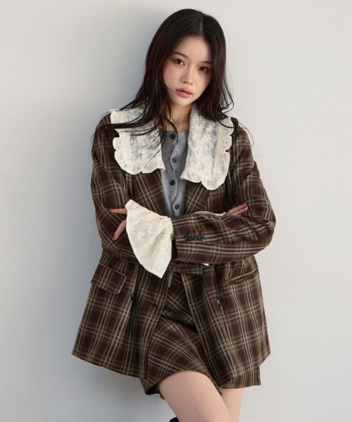 archives(アルシーヴ)の「【SETUP対応】3wayレースカラーチェックテーラードジャケット(テーラードジャケット・レディース・ブラウン/チャコールグレー・MEDIUM)」の22枚目の写真