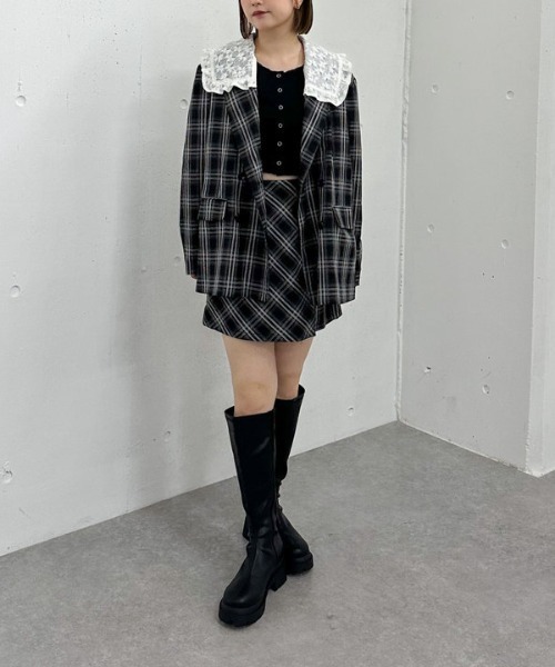 archives(アルシーヴ)の「【SETUP対応】3wayレースカラーチェックテーラードジャケット(テーラードジャケット・レディース・ブラウン/チャコールグレー・MEDIUM)」の4枚目の写真