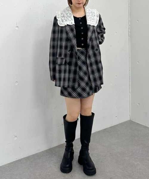 archives(アルシーヴ)の「【SETUP対応】3wayレースカラーチェックテーラードジャケット(テーラードジャケット・レディース・ブラウン/チャコールグレー・MEDIUM)」の5枚目の写真