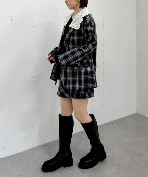 archives(アルシーヴ)の「【SETUP対応】3wayレースカラーチェックテーラードジャケット(テーラードジャケット・レディース・ブラウン/チャコールグレー・MEDIUM)」の7枚目の写真