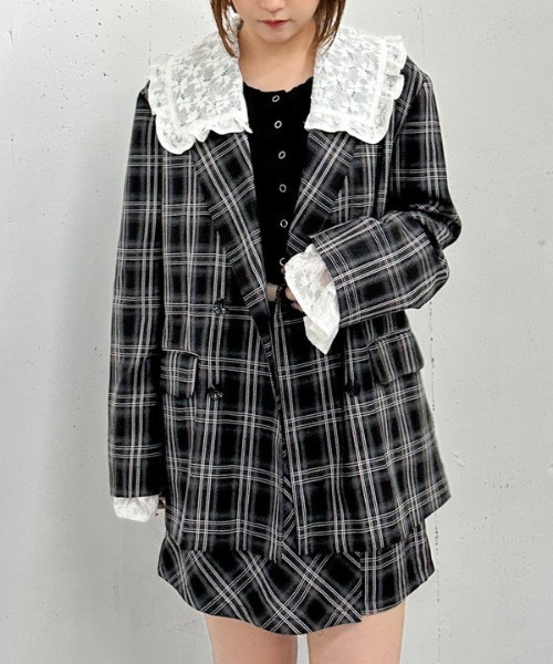 archives(アルシーヴ)の「【SETUP対応】3wayレースカラーチェックテーラードジャケット(テーラードジャケット・レディース・ブラウン/チャコールグレー・MEDIUM)」の9枚目の写真