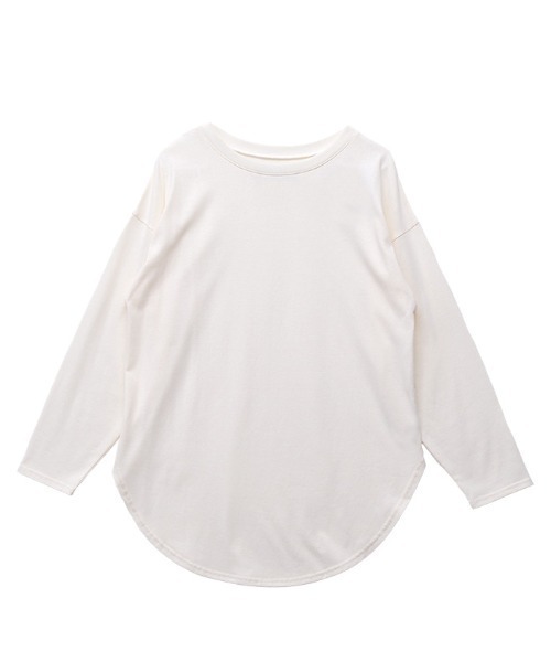 CLOTHY(クロシィ)の「【ゆったり長めのオーバーシルエット】裾カーブビッグロンT(Tシャツ/カットソー・レディース・グリーン/ブラック/モカ/アイボリー/グレイッシュベージュ/ベージュ/チャコールグレー/ブラウン/ローズ/杢グレー/ブルー/オフホワイト・MEDIUM)」の21枚目の写真