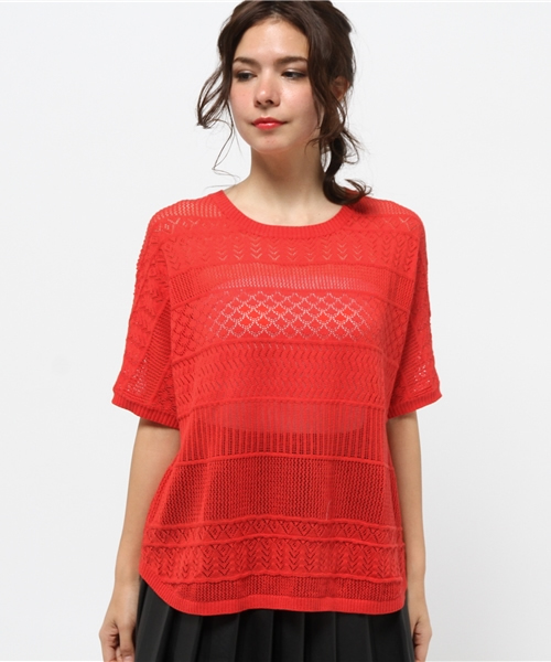 OUTLET（アウトレット）の「【Discoat】スカシ裾ラウンドP/O（ニット/セーター・レディース・レッド系その他・LARGE）」の2枚目の写真