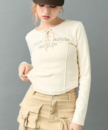 ANAP | プリント レースアップ コルセット リブトップス カットソー(Tシャツ/カットソー)