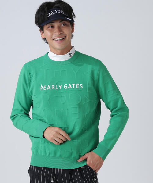 PEARLY GATES(パーリーゲイツ)の「【PEARLY GATES】14Gクルーネックニットプルオーバー <ジャガードロゴ総柄>(ニット/セーター・メンズ・ネイビー/グリーン/ホワイト・LARGE/X-LARGE/MEDIUM)」の3枚目の写真