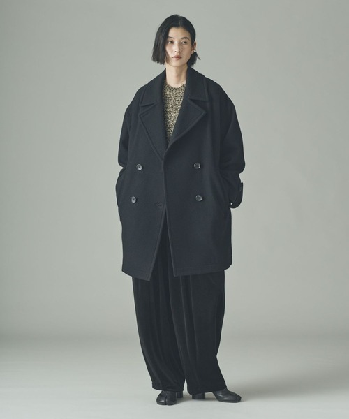 Curensology メルトン オーバー ピーコート ブラック サイズ38/L Curensology（カレンソロジー）の「メルトンオーバーピーコート