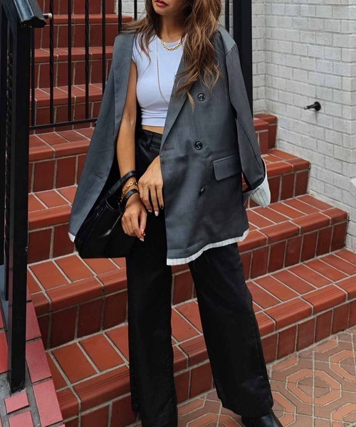 esutoreja（エストレジャ）の「レイヤードダブルテーラードジャケット（テーラードジャケット・レディース・チャコール/ベージュ/カーキ・FREE）」の4枚目の写真