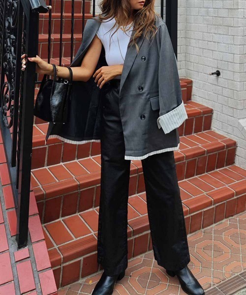 esutoreja（エストレジャ）の「レイヤードダブルテーラードジャケット（テーラードジャケット・レディース・チャコール/ベージュ/カーキ・FREE）」の5枚目の写真