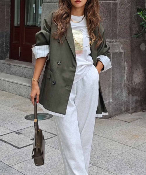 esutoreja（エストレジャ）の「レイヤードダブルテーラードジャケット（テーラードジャケット・レディース・チャコール/ベージュ/カーキ・FREE）」の7枚目の写真