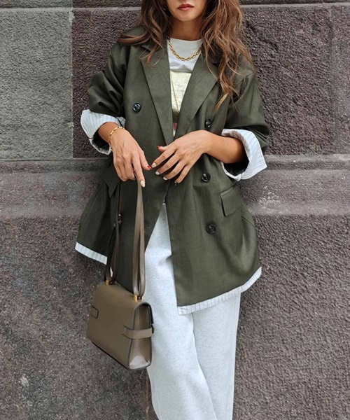 esutoreja（エストレジャ）の「レイヤードダブルテーラードジャケット（テーラードジャケット・レディース・チャコール/ベージュ/カーキ・FREE）」の9枚目の写真