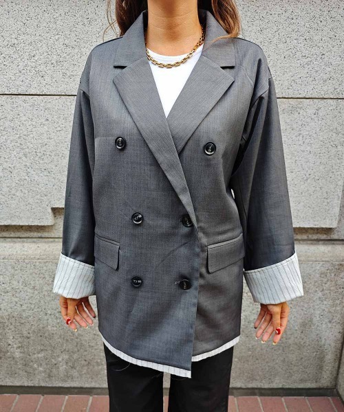 esutoreja（エストレジャ）の「レイヤードダブルテーラードジャケット（テーラードジャケット・レディース・チャコール/ベージュ/カーキ・FREE）」の15枚目の写真