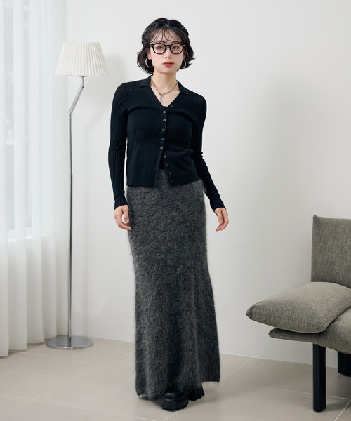 LAULEN(ローレン)の「mohair mermaid long knit skirt /モヘアマーメイドロングニットスカート(スカート・レディース・モカ/チャコールグレー・FREE)」の4枚目の写真