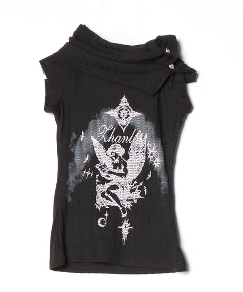 .KOM(ドットコム)の「A'GEM/9 × .kom 『.KOM/ドットケーオーエム』 Acid Wash Style Graphic Rib Long Sleeve Top/アシッドウォッシュ風 グラフィック長袖リブトップス(Tシャツ/カットソー・レディース・ブラック・M)」の5枚目の写真