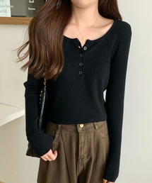 予約商品】ニット/セーター（ブラック/黒色系・ヘンリーネック