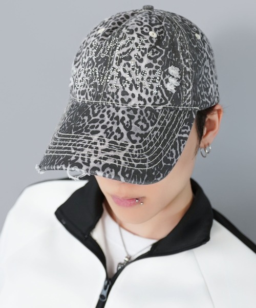 アニマル柄コットンキャップ/レオパード/ヒョウ柄/ストーンロゴ/ユニ
