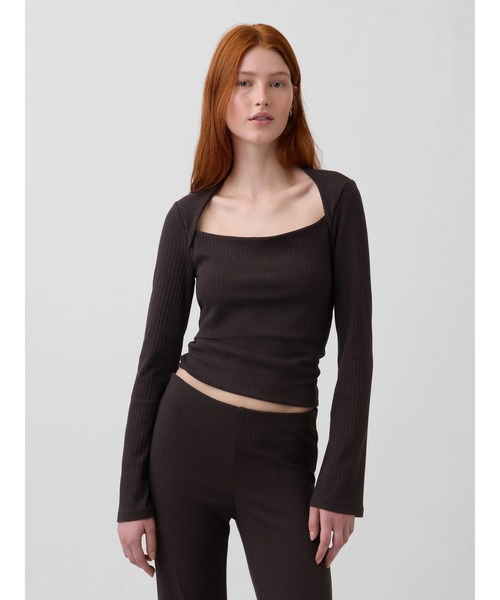 GAP(ギャップ)の「モダンリブ エンベロープネック トップス(Tシャツ/カットソー・レディース・ブラウン/ブラック・XS/S/M/L/XL/XXS)」の1枚目の写真