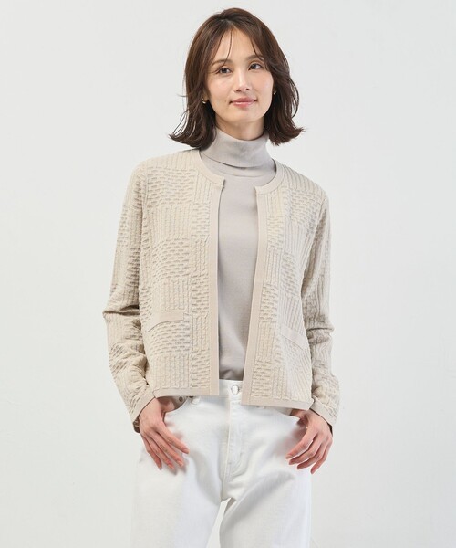 J.PRESS Ladies(J.プレス レディス)の「ジャガード ニット ジャケット(ニット/セーター・レディース・ベージュ系/ネイビー系・SMALL)」の1枚目の写真