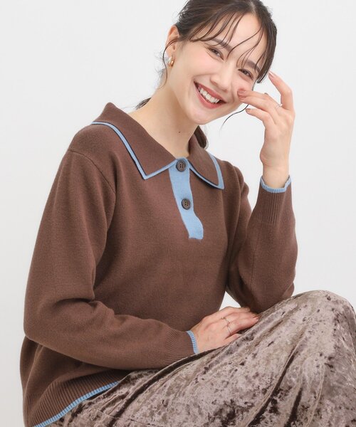 セール】【S-LL】2枚襟配色のポロニット（ニット/セーター）｜Cutie