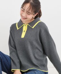 【S-LL】配色がポイントの2枚襟ポロニット