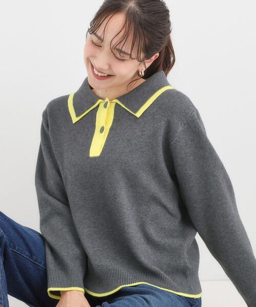 セール】【S-LL】2枚襟配色のポロニット（ニット/セーター）｜Cutie