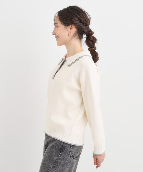 Cutie Blonde(キューティーブロンド)の「【S-LL】配色がポイントの2枚襟ポロニット(ニット/セーター・レディース・グレー/オフホワイト/ダークブラウン・04/03/02/01)」の21枚目の写真