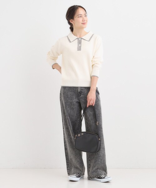 Cutie Blonde(キューティーブロンド)の「【S-LL】配色がポイントの2枚襟ポロニット(ニット/セーター・レディース・グレー/オフホワイト/ダークブラウン・04/03/02/01)」の20枚目の写真