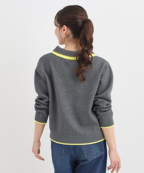 Cutie Blonde(キューティーブロンド)の「【S-LL】配色がポイントの2枚襟ポロニット(ニット/セーター・レディース・グレー/オフホワイト/ダークブラウン・04/03/02/01)」の17枚目の写真