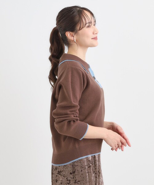 Cutie Blonde(キューティーブロンド)の「【S-LL】配色がポイントの2枚襟ポロニット(ニット/セーター・レディース・グレー/オフホワイト/ダークブラウン・04/03/02/01)」の13枚目の写真