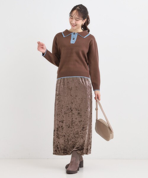 Cutie Blonde(キューティーブロンド)の「【S-LL】配色がポイントの2枚襟ポロニット(ニット/セーター・レディース・グレー/オフホワイト/ダークブラウン・04/03/02/01)」の12枚目の写真