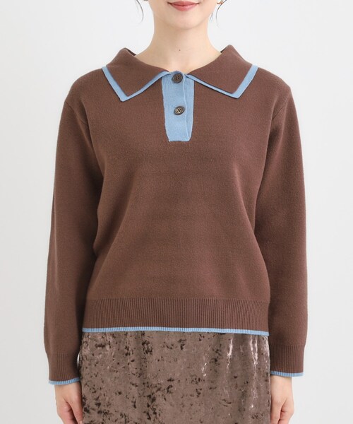 セール】【S-LL】2枚襟配色のポロニット（ニット/セーター）｜Cutie