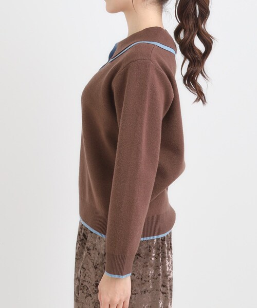 Cutie Blonde(キューティーブロンド)の「【S-LL】配色がポイントの2枚襟ポロニット(ニット/セーター・レディース・グレー/オフホワイト/ダークブラウン・04/03/02/01)」の9枚目の写真