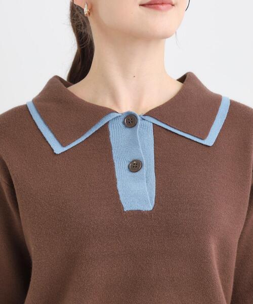 Cutie Blonde(キューティーブロンド)の「【S-LL】配色がポイントの2枚襟ポロニット(ニット/セーター・レディース・グレー/オフホワイト/ダークブラウン・04/03/02/01)」の7枚目の写真